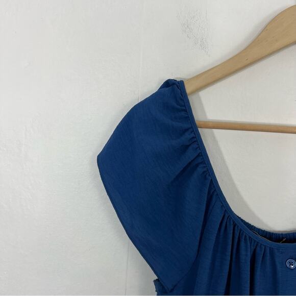 Maggy London Blue Ruffle Sleeve Scoop Neck Tiered Easy Shirtdress Midi Size 8 - Picture 12 of 16